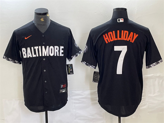 Men's Baltimore Orioles #7 Jackson Holliday Black 2023 City Connect Cool Base Stitched Baseball Jersey